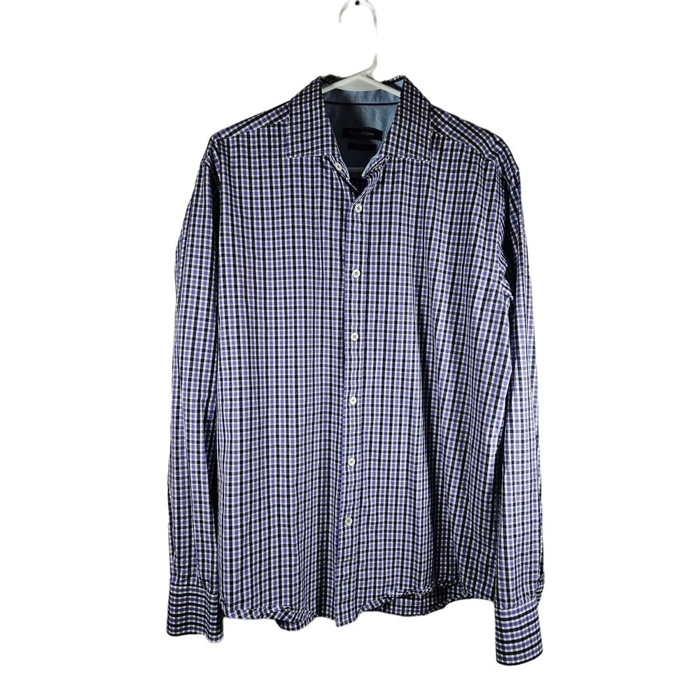 Bugatchi Men's Button Down Shirt‎ Long Sleeve Medium Black Purple Gray